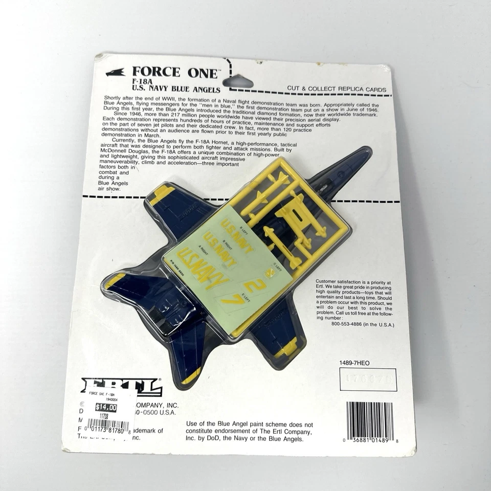 ERTL Force One F-18A US Navy Blue Angels литой металлический реактивный самолет 1989 новый в коробке - Изображение 2 из 4