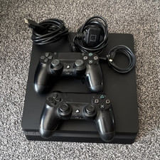 Sony PlayStation 4 Slim 500GB Black Console Bundle 2 Controllers Cables 500GB