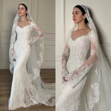 Sweetheart Lace Appliques Simple Customized Wedding Dress official Long Sleeve