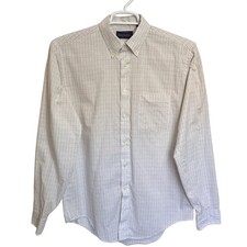 Manhattan Button-Down Shirt Mens 16 34/35 Brown Plaid Cotton Blend Vintage USA