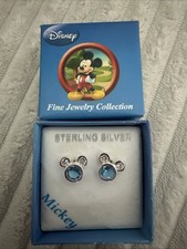 Vintage Mickey Mouse Sterling Silver Earrings Blue Sapphire/December Birthstone