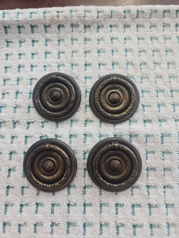 Metal Ring Cabinet Drawer Pulls Knobs Beaded Small Round 2” Vintage 4pc