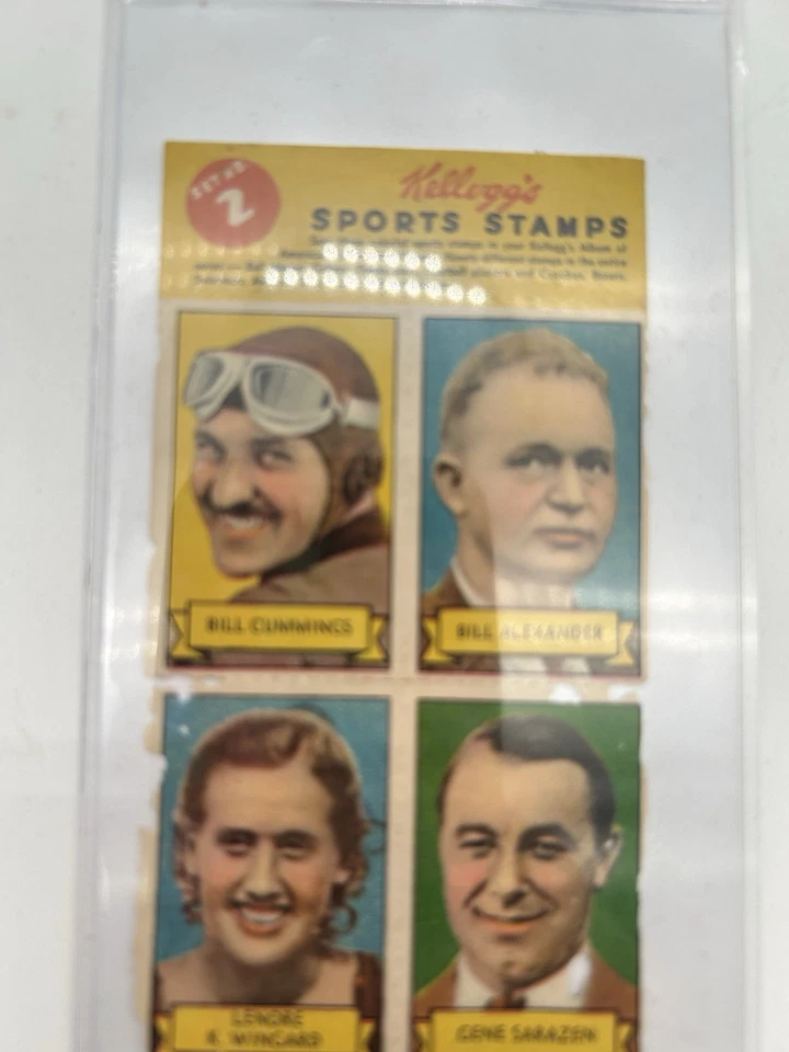 Hoja completa de sellos deportivos Kellogg's Pep 1937 #2 Gene Sarazen Bill Cummings +2 Foto 3 de 4