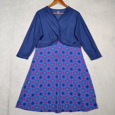 Title Nine Dress Womens XL Navy Geometric Stretch Twist Front V-Neck Preppy 