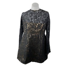 NEW Showpo Ness Women's Black Floral Lace Long Sleeve Mini Flare A-Line Dress 12