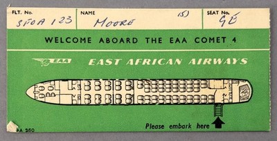 EAA East African Airways Fluggesellschaft Bordkarte De Havilland Comet 4 Sitzkarte