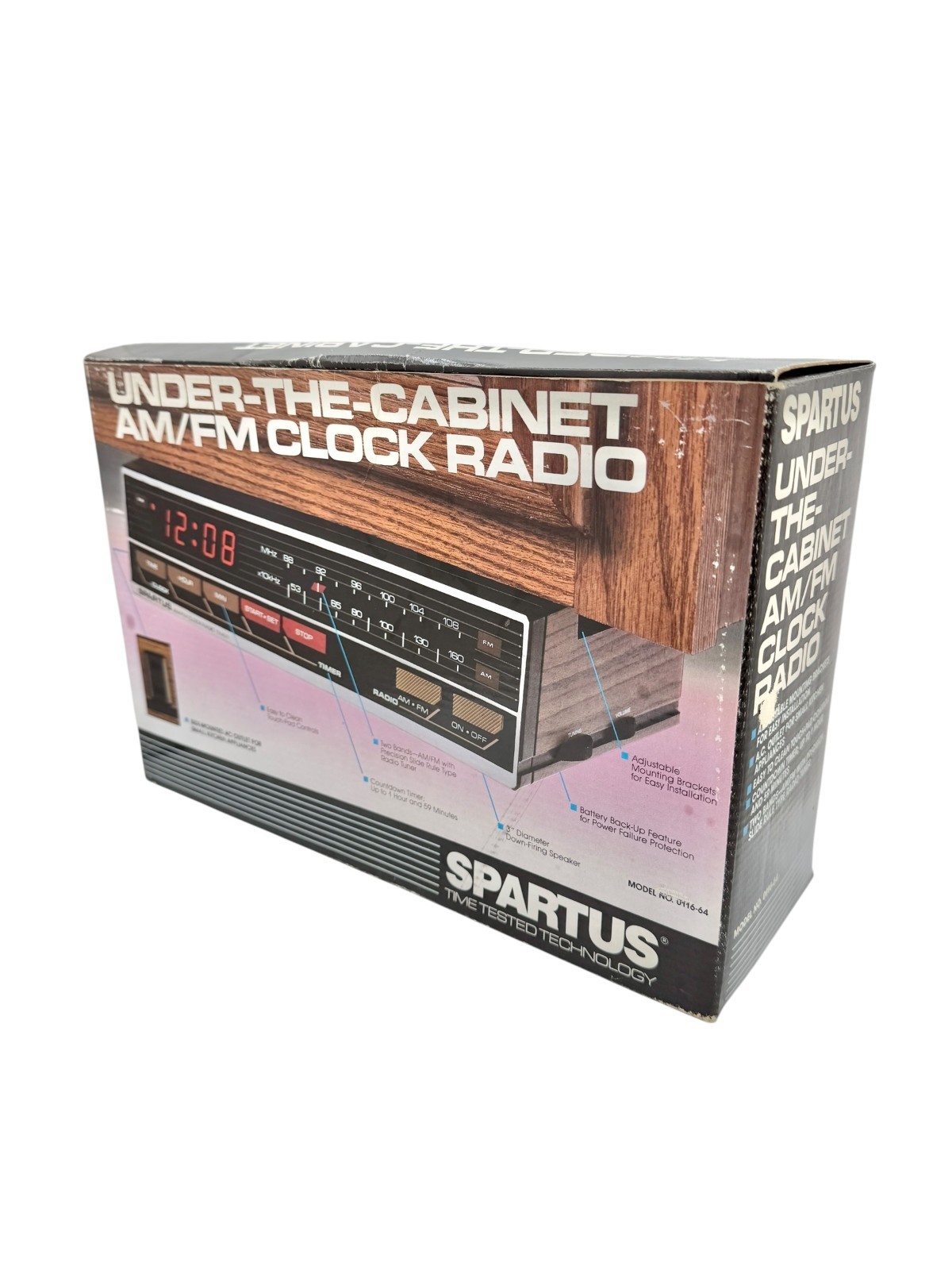 NOS Vintage Spartus Under The Cabinet AM/FM Clock Radio
