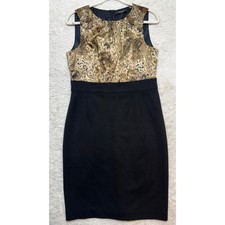 Tahari Sheath Dress Womens 8 Mixed Media Metallic Abstract Print Excellent