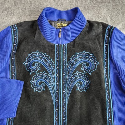 NWT Bob Mackie Wearable Art 100% Leather Western Jacket Women's 3X Black Blue 