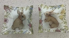 2 Madison Studio Floral Brown Bunny Floral Edges Trinket, Jewelry, Candy Dish