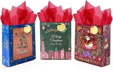 qiqee Christmas 13" Large Gift 1 Count (Pack of 3), Christmas-RedBlueGreen 