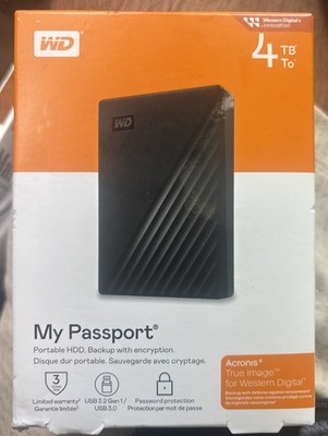 WD My Passport (4TB) External Hard Drive - (WDBPKJ0040BBK-WESN) - Black - Sealed