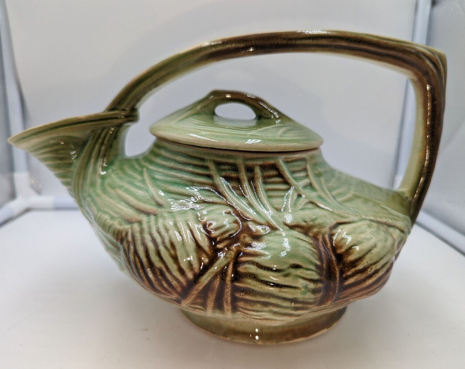 Vintage Art Deco McCoy Pottery Teapot 940s Pinecone & Branch w/Lid AS IS