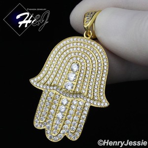 Authentic 925 Sterling Silver Cubic Zirconia Evil Eye Hamsa Hand Gold Plated Pendant Gp189