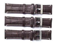 3Pcs 24mm Replacement Brown Leather Crocodile Grain Watch Band Silver Buckle