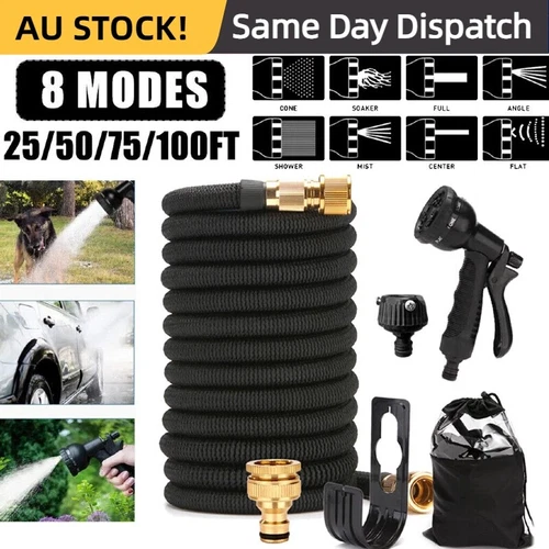 Flexible Expandable Garden Water Hose Pipe Car Wash W/ Spray Nozzle Gun 25-100FT - Picture 1 of 13