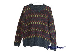 Vintage College Point Sweater Geometric Square Multicolored 100 Acrylic Medium