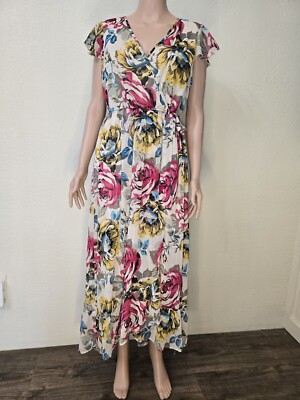 Band of Gypsies Floral Pink/ Yellow/Maxi Long Dress Boho Women's sz Larg  Cottage | eBay