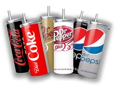 Diet Coke Dr Pepper Pepsi Coke Zero 20 OZ STAINLESS STEEL TUMBLER CUP +LID/STRAW