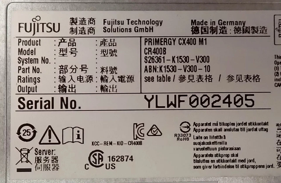 Fujitsu PRIMERGY CX400 M1 8-Bay 4-Node Server Chassis +2x PSU - No Nodes - Image 4 of 4
