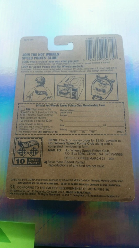 #126~BLUE CARD~CHEVY LUMINA ~HOT WHEELS~RARE~VHTF~COLLECTIBLE~NEW~NICE~BP - Image 3 of 3