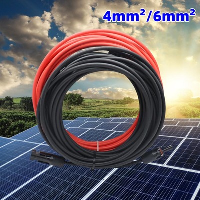 Solar Panel Extension Cable 1-10M Red Black PV Wire Waterproof with Connector