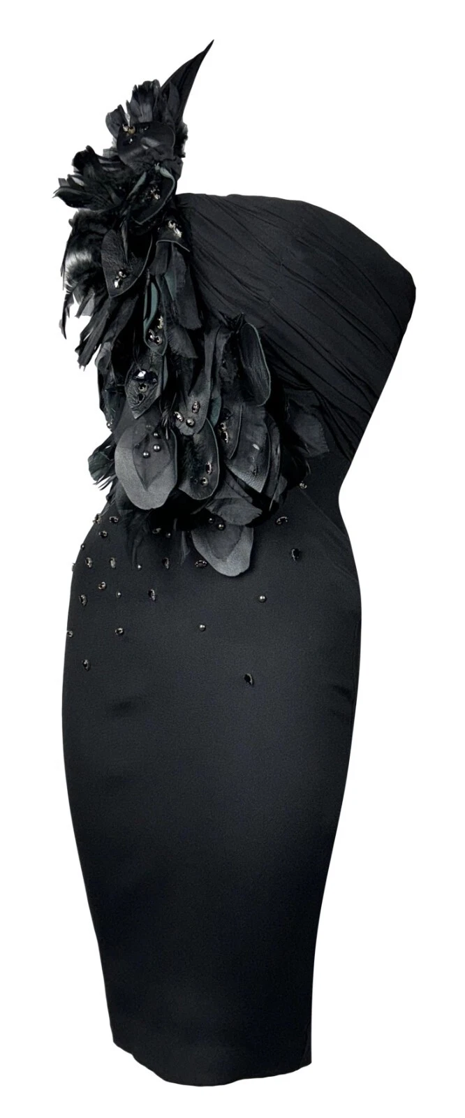 Abito monospalla A I 2010 Dsquared2 Runway pelle nera impreziosito da cristalli