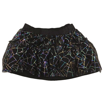 Girls Black Metallic Rainbow Tulle Spiderweb Spider Halloween Skirt