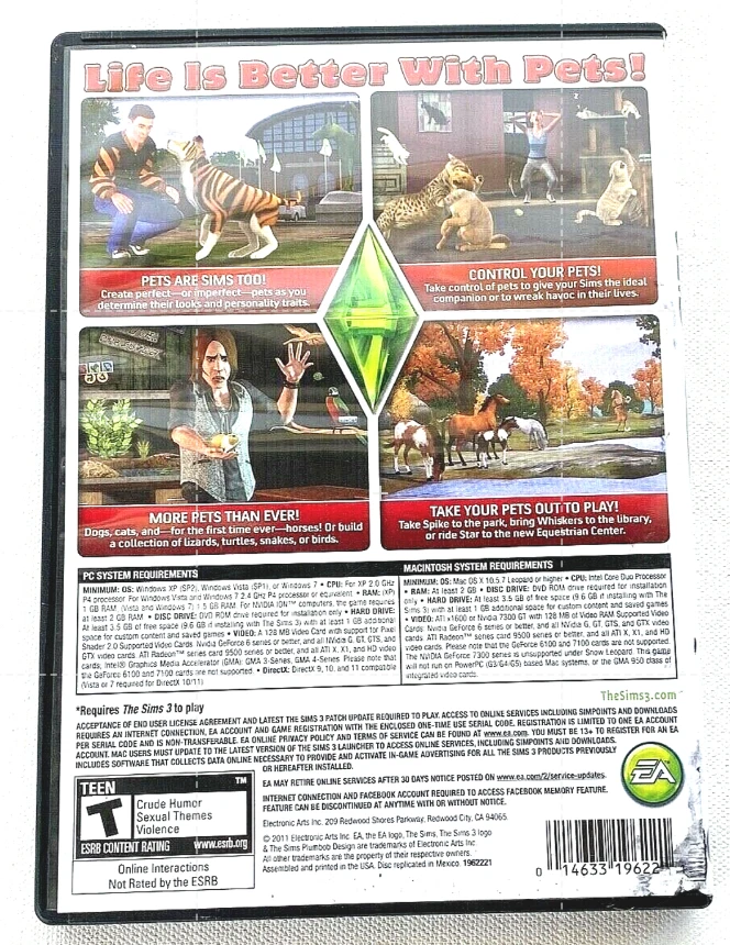 The Sims 3 Pets Expansion Pack Computer Video Game Windows Mac 2011 EUC - Image 2 of 4