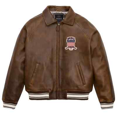 American Bomber Flight Avirex Style Men Genuine Leather Jacket Brown Cowhide
