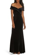 ELIZA J Black Off Shoulder Shimmering Velvet Flared Trumpet Mermaid Gown Dress 4