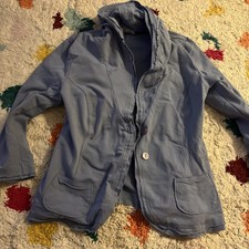 Size 10 Light Blue Blazer Jacket Rough Edge Long Sleeve Summer Pastel Ladies 