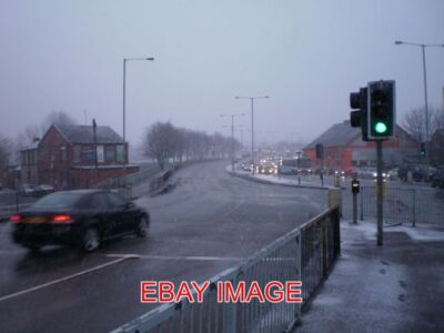 PHOTO  BOLTON ROAD BURY NEAR BURY BRIDGE...A SNOWY SCENE IN THE MIDDLE OF THE TR
