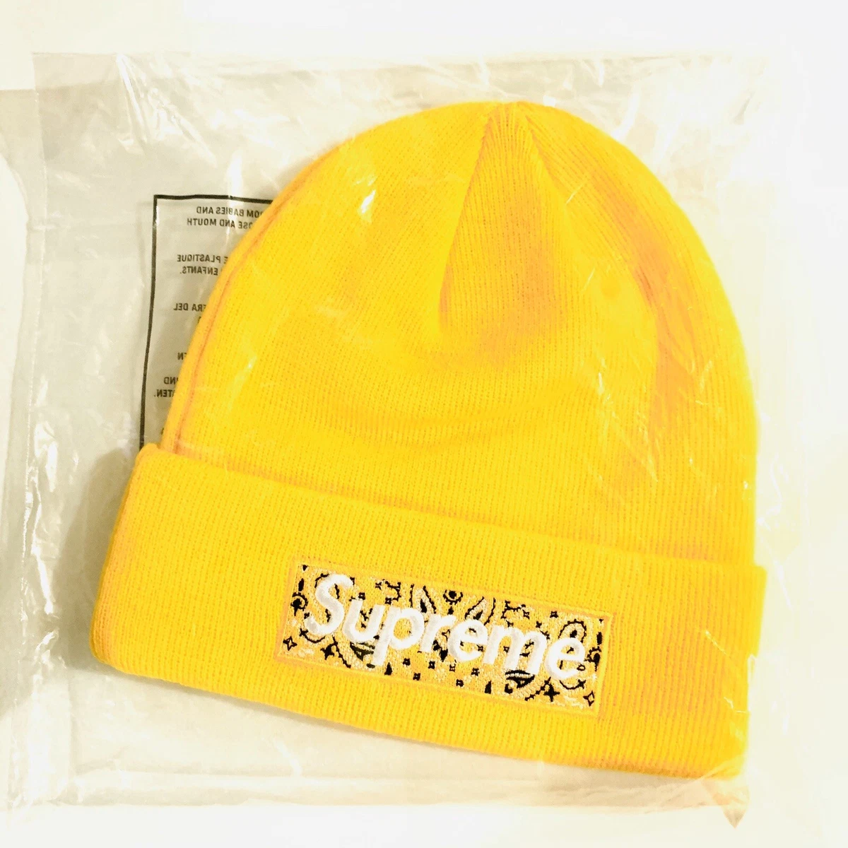 Supreme Bandana Box Logo Yellow Beanie FW 2019 Paisley IN HAND 100