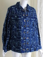 Cj Banks Sz 1x Persian Blue Folkloric Print Tribal Indigo Zip Cotton Jacket