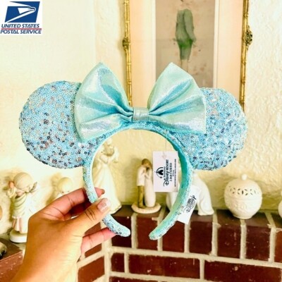 Disney Parks Teal Frozen Arendelle Aqua Minnie Mouse Ears Sequin Headband NEW Fashion Bow Arendelle Aqua Sequin Headband Girls Minnie Ears  main image 3