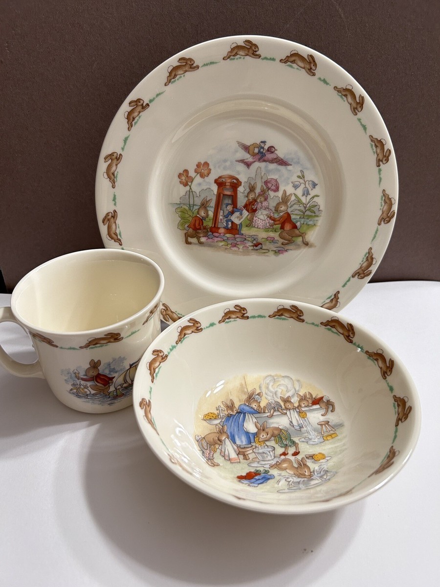 Royal Doulton Bunnykins China Plate Bowl Teacup Trio Regd Trade Mark