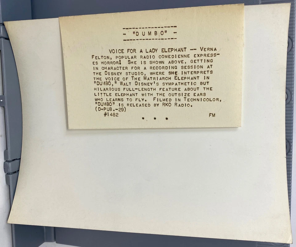 1941 Слон Дамбо Анимационный Мультфильм Walt Disney Пресс-кит Фото Верна Фелтон - Изображение 3 из 3