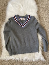 Lands End Kids V Nevk Gray Pullover Cotton Long Sleeve Sweater Medium 10-12