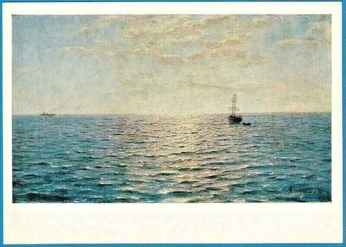 A.Kiselev 1974 Russian postcard Sunrise Black Sea Boats