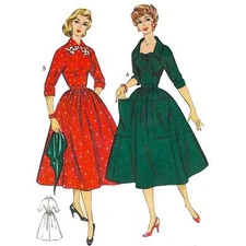 Vintage 1950s Pattern - Dress, Large Pockets, Two Styles - Bust=34” (86.4cm)
