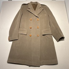 Vintage Crombie Alkit Greatcoat Mens Large Beige Double Breast Military Overcoat