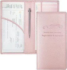 Car Registration and Insurance Holder, Pu Leather Registration and Color: Pink