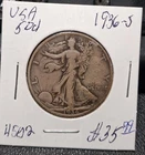 USA 1936-S 50 cents Walking Liberty half dollar  old silver coin  #4502