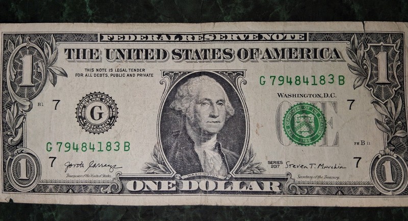 Misaligned Green Number,  One Dollar Bill