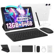 Tablet, 10 Inch Android 14 Tablets, 12GB RAM+64GB ROM (TF 1TB) with Quad-Core