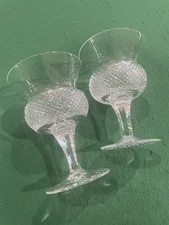 Set of 2 Edinburgh Crystal Thistle Water Wine Goblet Plain Vintage Glasses Chips