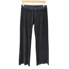 Y2K Juicy Couture Black Velour Wide Leg Track Pants Drawstring Womens Small