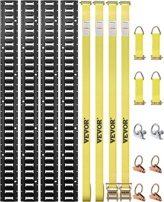 5' E-Track Tie-Down Kit: 4 Rails, 16 Pcs, Ratchet Straps & O-Rings Included