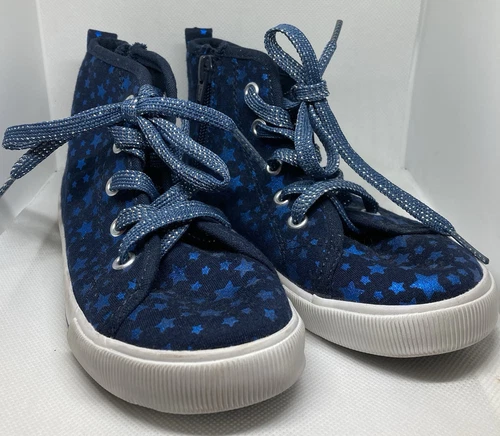 Kids Hi Top Canvas Shoes Circo Blue Stars Size 11 Side Zipper